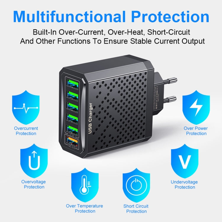 6-Ports Multifunctional Quick Charging USB Travel Charger Power Adapter, Model: Black AU Plug - USB Charger by PMC Jewellery | Online Shopping South Africa | PMC Jewellery | Buy Now Pay Later Mobicred