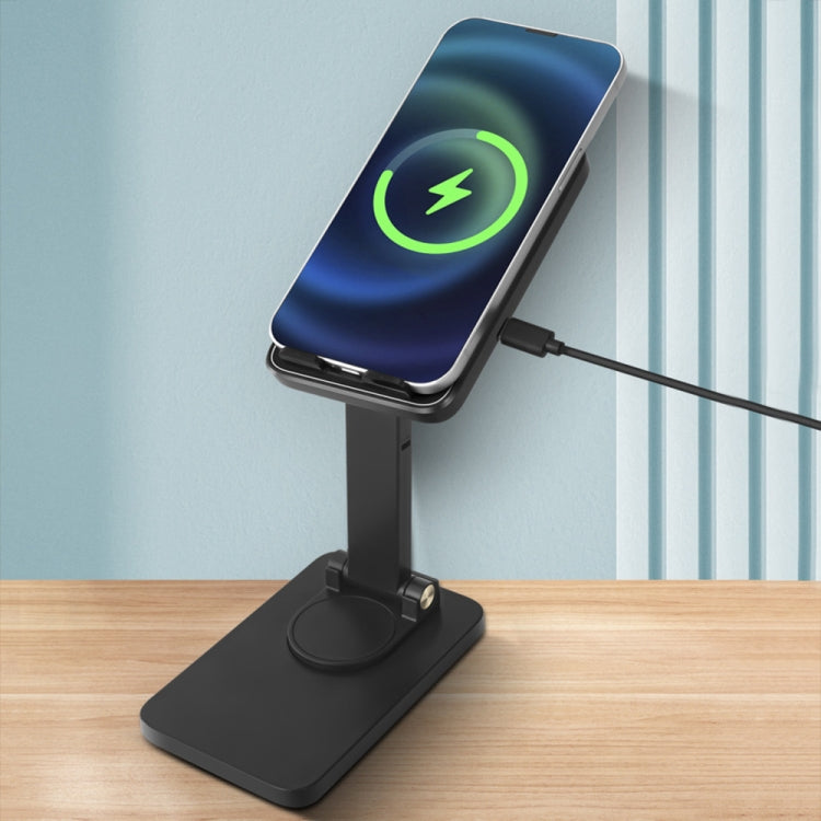 15W Desktop Wireless Charging Rotating Phone Holder Lazy Tablet Folding Lifting Bracket(Black) - Wireless Charger by PMC Jewellery | Online Shopping South Africa | PMC Jewellery | Buy Now Pay Later Mobicred