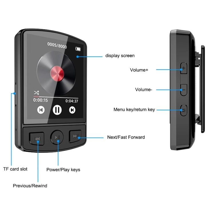 8GB 1.8-Inch Color Screen Recording MP3/MP4 Sports Bluetooth Walkman With Back Clip - MP3 Player by PMC Jewellery | Online Shopping South Africa | PMC Jewellery | Buy Now Pay Later Mobicred