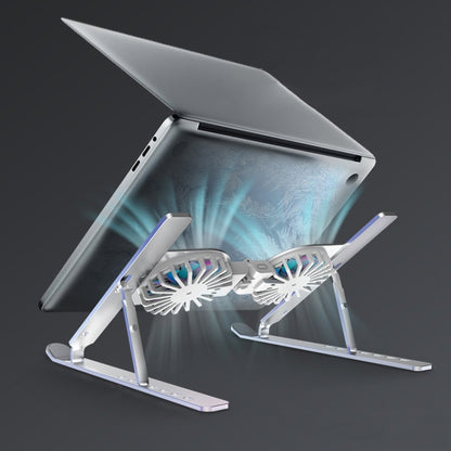 C9 Pro RGB Ambient Light Foldable Fan Cooling Laptop Aluminum Alloy Heightening Stand, Color: Silver - Laptop Stand by PMC Jewellery | Online Shopping South Africa | PMC Jewellery | Buy Now Pay Later Mobicred