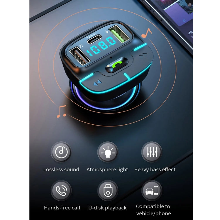 Car Bluetooth MP3 Player Ambient Light Charger(Black) - Bluetooth Car Kits by PMC TechLife | Online Shopping South Africa | PMC TechLife | Buy Now Pay Later Mobicred