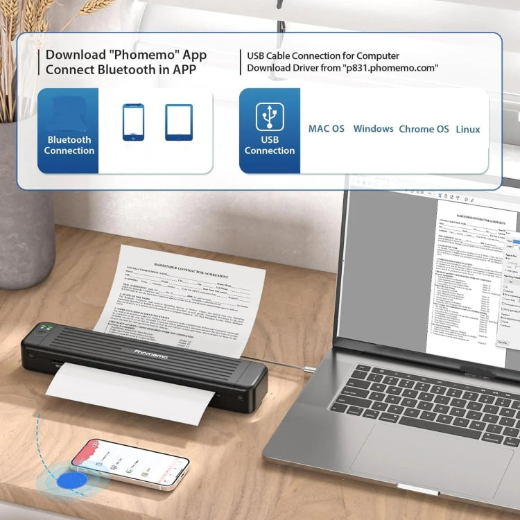 Phomemo P831 Bluetooth Portable Thermal Transfer Printer Support A4 / Letter / A5 / B5 Plain Paper Printing(Green) - Printer by Phomemo | Online Shopping South Africa | PMC Jewellery | Buy Now Pay Later Mobicred