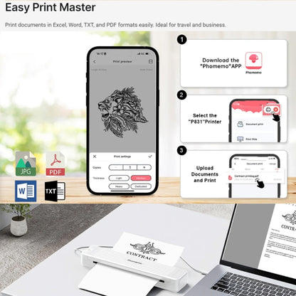 Phomemo P831 Bluetooth Portable Thermal Transfer Printer Support A4 / Letter / A5 / B5 Plain Paper Printing(Black) - Printer by Phomemo | Online Shopping South Africa | PMC Jewellery | Buy Now Pay Later Mobicred