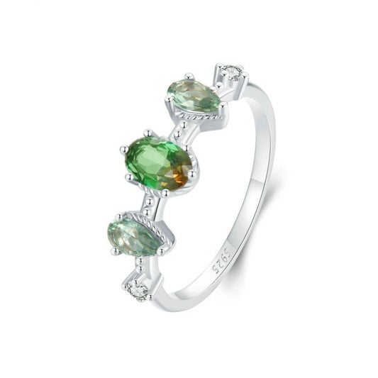 Sterling Silver S925 Zircon White Gold Plated Gradient Glass Tourmaline Ring(No.6) - Rings by PMC Jewellery | Online Shopping South Africa | PMC Jewellery