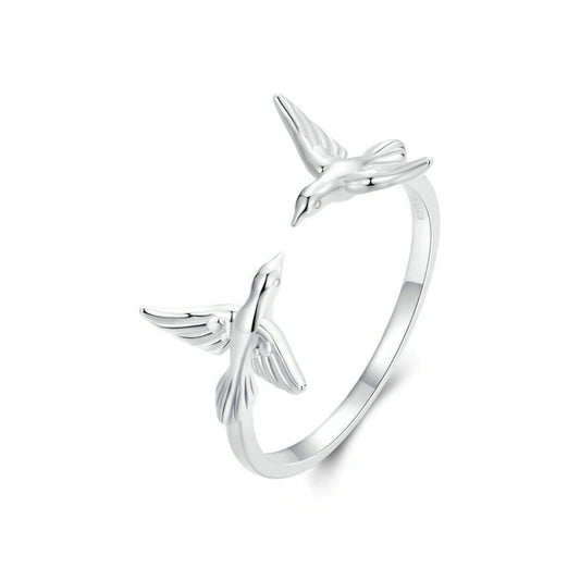 S925 Sterling Silver Platinum Plated Bird Opening Adjustable Ring(SCR1006-E) - Rings by PMC Jewellery | Online Shopping South Africa | PMC Jewellery