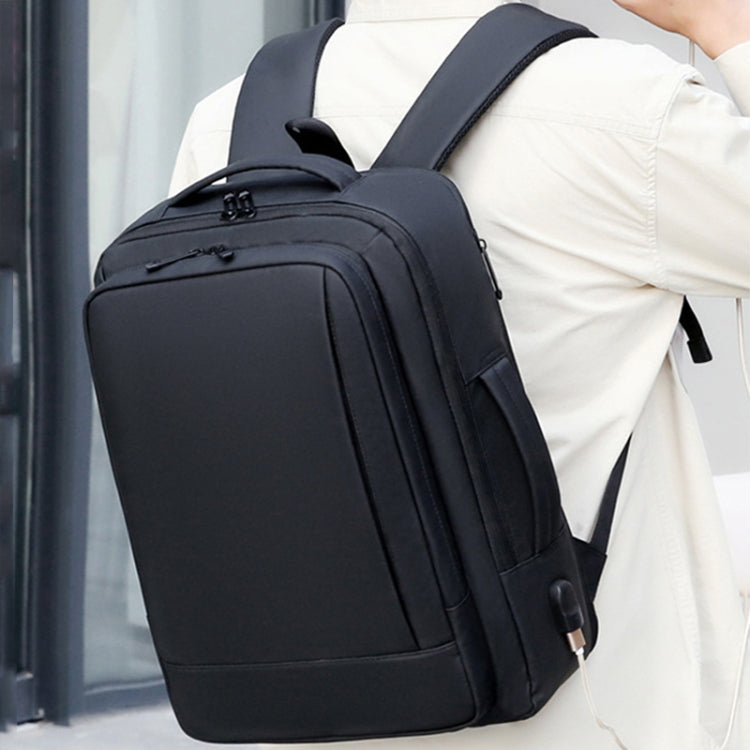 Expandable Business Waterproof Laptop Backpack With USB Port(Black) - Backpack by PMC Jewellery | Online Shopping South Africa | PMC Jewellery | Buy Now Pay Later Mobicred