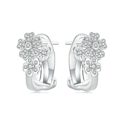 S925 Sterling Silver Platinum Plated Zircon Flower Earrings(BSE975) - Stud Earrings & Earrings by PMC Jewellery | Online Shopping South Africa | PMC Jewellery | Buy Now Pay Later Mobicred