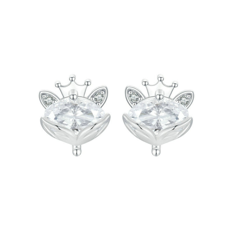 S925 Sterling Silver Platinum Plated Crown Fox Princess Earrings(SCE1708) - Stud Earrings & Earrings by PMC Jewellery | Online Shopping South Africa | PMC Jewellery | Buy Now Pay Later Mobicred