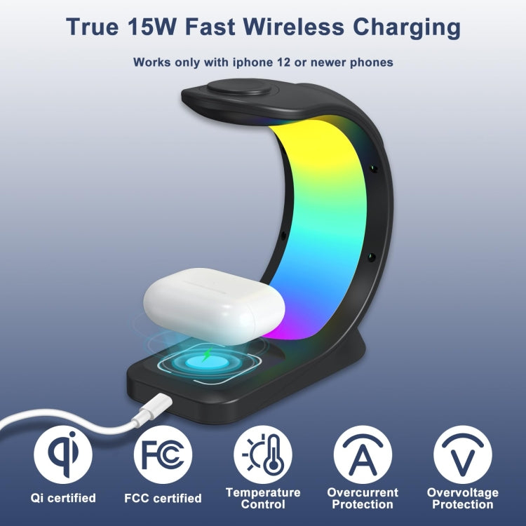 T17 3-in-1 RGB Atmosphere Light MagSafe Phone Watch Earphone Wireless Charger, Color: White with AU Plug - Wireless Charger by PMC Jewellery | Online Shopping South Africa | PMC Jewellery | Buy Now Pay Later Mobicred