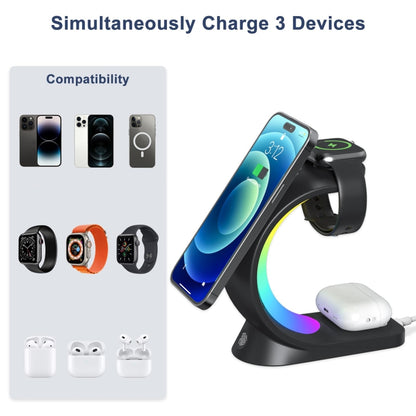 T17 3-in-1 RGB Atmosphere Light MagSafe Phone Watch Earphone Wireless Charger, Color: White with EU Plug - Wireless Charger by PMC Jewellery | Online Shopping South Africa | PMC Jewellery | Buy Now Pay Later Mobicred