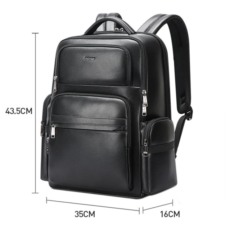 Bopai 61-98611 Large-capacity Waterproof First-layer Cowhide Laptop Backpack With USB+Type-C Port(Black) - free shipping - PMC TechLife - Order now!