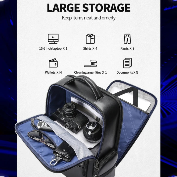 Bopai 61-98611 Large-capacity Waterproof First-layer Cowhide Laptop Backpack With USB+Type-C Port(Black) - free shipping - PMC TechLife - Order now!