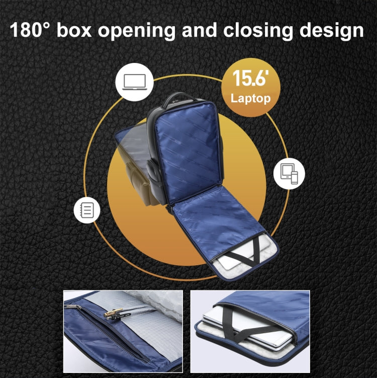 Bopai 61-98611 Large-capacity Waterproof First-layer Cowhide Laptop Backpack With USB+Type-C Port(Black) - free shipping - PMC TechLife - Order now!