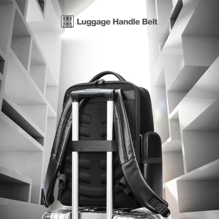 Bopai 61-98611 Large-capacity Waterproof First-layer Cowhide Laptop Backpack With USB+Type-C Port(Black) - free shipping - PMC TechLife - Order now!