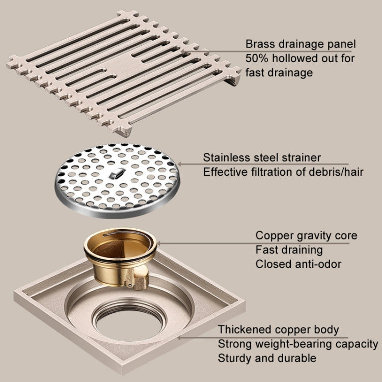 All Copper Brushed Anti-Odor Floor Drain Gravity Copper Core Bathroom Floor Drain, Specification: Square Fine Sculpture Single Use - Drain Strainers by PMc TechLife | Online Shopping South Africa | PMc TechLife | Buy Now Pay Later Mobicred