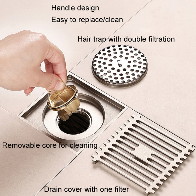 All Copper Brushed Anti-Odor Floor Drain Gravity Copper Core Bathroom Floor Drain, Specification: Square Fine Sculpture Single Use - Drain Strainers by PMc TechLife | Online Shopping South Africa | PMc TechLife | Buy Now Pay Later Mobicred