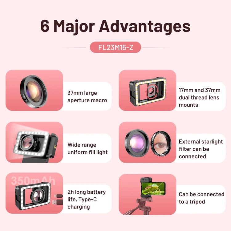 APEXEL 15X  Macro Lens With LED Fill Light Phone Holder Clamp - Macro & Wide-angle by APEXEL | Online Shopping South Africa | PMC Jewellery | Buy Now Pay Later Mobicred