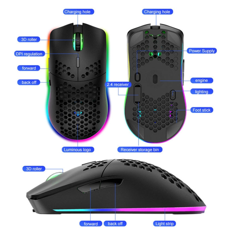 XUNSVFOX XYH80 Hollow Hole Rechargeable Wireless Gaming Mouse RGB Light Computer Office Mouse(Black) - free shipping - PMC Jewellery - Order now!