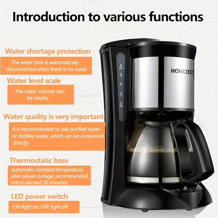 HOMEZEST 600W 0.65L  Automatic Drip Coffee Maker with Glass Carafe 2-6 Cup Capacity(323 Black EU Plug) - free shipping - PMC TechLife - Order now!
