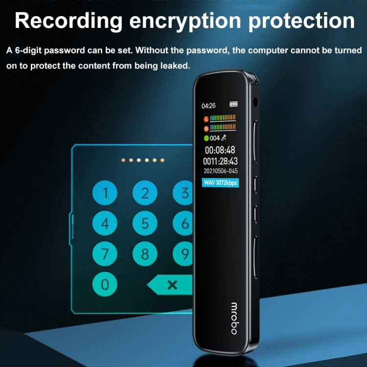 Mrobo RV-19 0.96-inch HD Screen 3D Noise Reduction Recording Pen Music Player, Capacity: 8GB(Black) - Recording Pen by Mrobo | Online Shopping South Africa | PMC TechLife | Buy Now Pay Later Mobicred