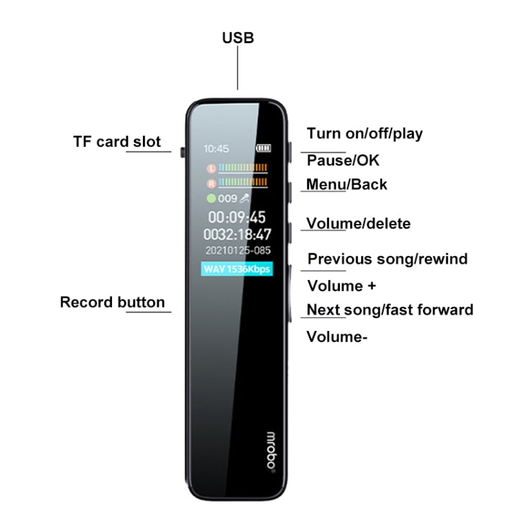 Mrobo RV18 0.96-Inch Color Screen Smart Noise Reduction Recording Pen, Capacity: 8GB(Flagship) - Recording Pen by Mrobo | Online Shopping South Africa | PMC TechLife | Buy Now Pay Later Mobicred