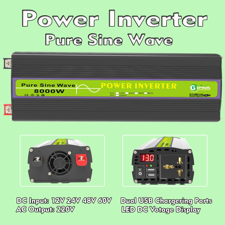 Gurxun 60V-220V 8000W Pure Sine Wave Inverter Car Single Digital Display Voltage Converter - free shipping - PMC TechLife - Order now!