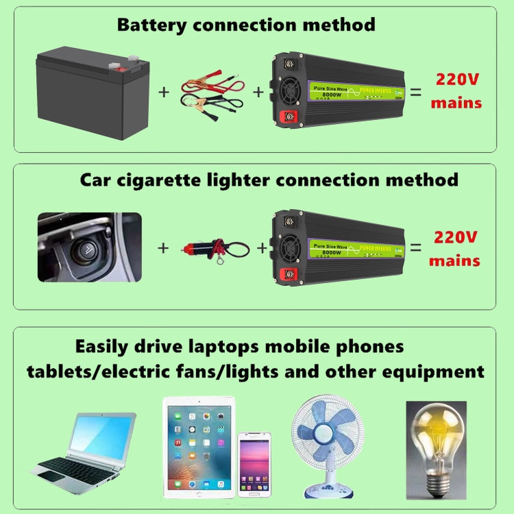 Gurxun 12V-220V 8000W Pure Sine Wave Inverter Car Single Digital Display Voltage Converter - free shipping - PMC TechLife - Order now!