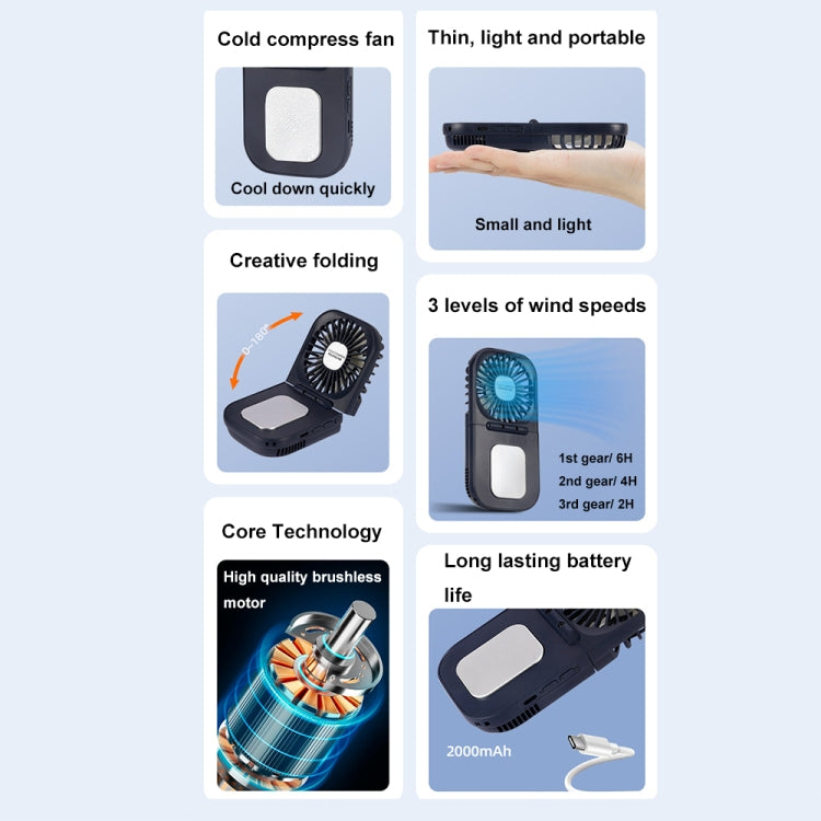 USB Charging Folding Outdoor Handheld Mini Cold Compress Fan Desktop Cooling Fan(Navy Blue) - Electric Fans by PMC TechLife | Online Shopping South Africa | PMC TechLife | Buy Now Pay Later Mobicred