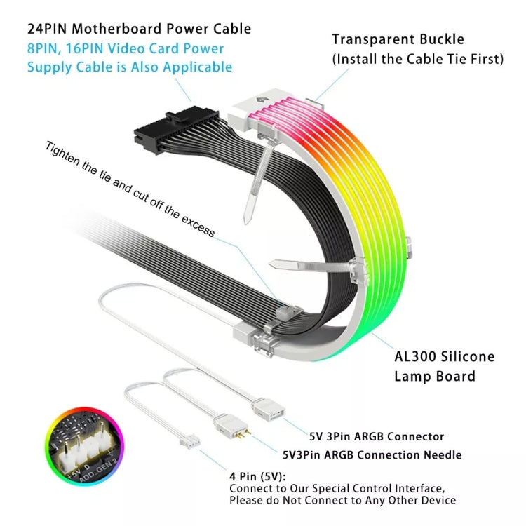 AOSOR AL300 Computer Glow Line ARGB Neon Cable Motherboard Chassis Light Strip Light Board Decoration(Black) - free shipping - PMC Jewellery - Order now!