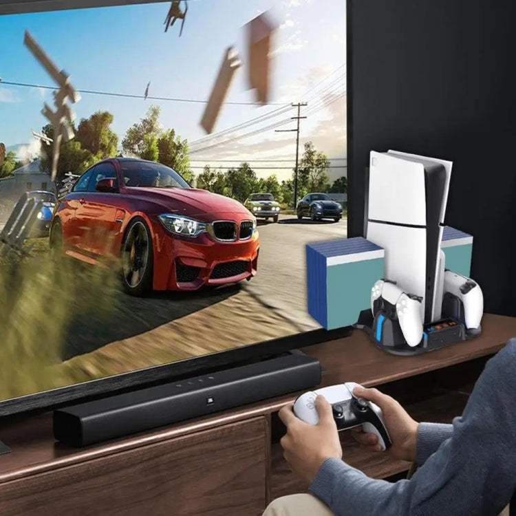 For Sony PS5 Slim PGTECH GP-521 Handle Charging Base Host Cooling Rack With Disc Rack(Black) - free shipping - PMC Jewellery - Order now!