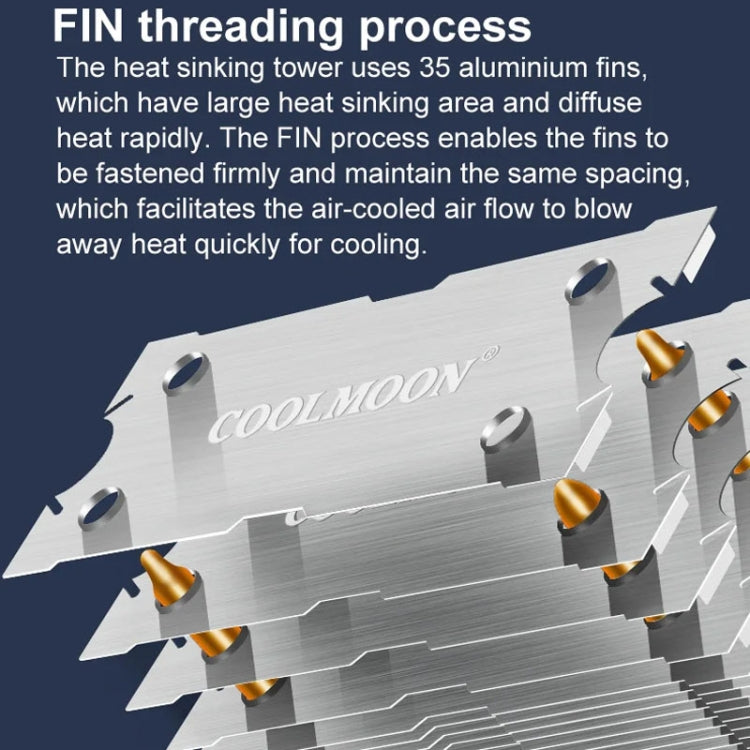 COOLMOON Frost Double Copper Tube CPU Fan Desktop PC Illuminated Silent AMD Air-Cooled Cooler, Style: P2 Streamline Edition Single Fan - Fan Cooling by COOLMOON | Online Shopping South Africa | PMC TechLife | Buy Now Pay Later Mobicred