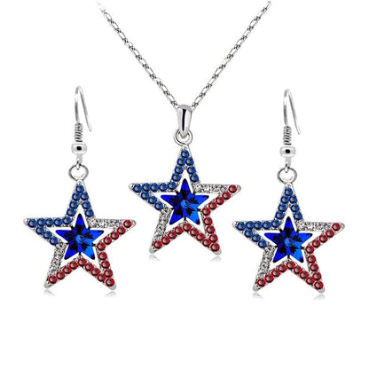 Pentagram With Zirconia Pendant Holiday Commemorative Gift, Style: Blue Diamond Earrings - Necklaces & Pendants by PMC Jewellery | Online Shopping South Africa | PMC Jewellery | Buy Now Pay Later Mobicred