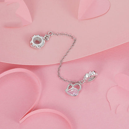 S925 Sterling Silver Valentine Heart Lock Silicone Safety Chain DIY Beading(BSC975) - Jewelry Accessories by PMC Jewellery | Online Shopping South Africa | PMC Jewellery | Buy Now Pay Later Mobicred