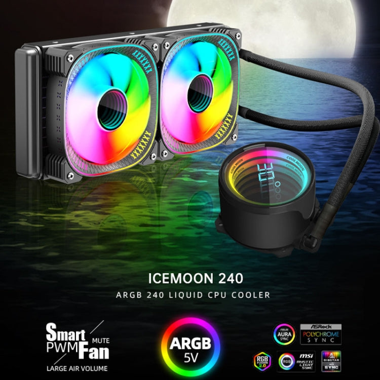 COOLMOON CM-YM-240T Digital ARGB Lens Edition Integrated Water Cooling CPU Cooler Temperature Display CPU Fan(Black) - free shipping - PMC Jewellery - Order now!