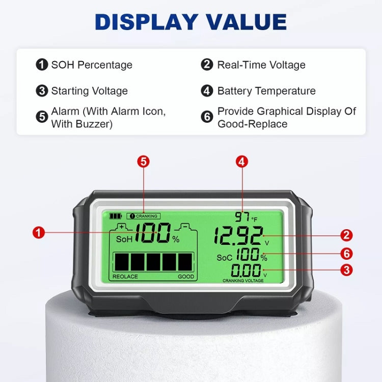 ANCEL 12V LED Car Battery Tester SOH/SOC Rechargeable Battery Analysis Tool - free shipping - PMC TechLife - Order now!