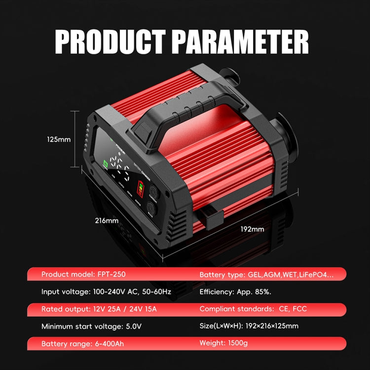 FOXSUR 25A 12V/24V Portable High-Power Car Ship Motorcycle Charger(US Plug) - Battery Charger by FOXSUR | Online Shopping South Africa | PMC Jewellery | Buy Now Pay Later Mobicred