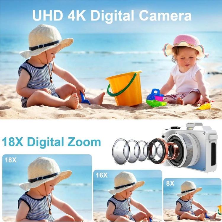 3-Inch Display Digital Camera Dual Front And Rear Cameras 48MP, 18x Digital Zoom 4K HD Camcorder(White) - Video Cameras by PMC TechLife | Online Shopping South Africa | PMC TechLife | Buy Now Pay Later Mobicred