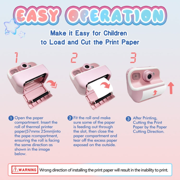 M8 2.4-Inch 1080P HD 2400W Pixel Dual-Camera Children Thermal Printing Camera, Color: Purple+32GB - Children Cameras by PMC TechLife | Online Shopping South Africa | PMC TechLife | Buy Now Pay Later Mobicred