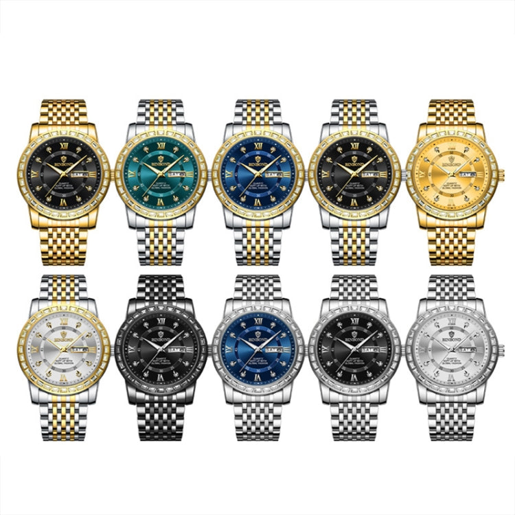 BINBOND B2202 Diamond Dual-calendar Luminous Quartz Watch, Color: White Steel-Black - free shipping - PMC TechLife - Order now!