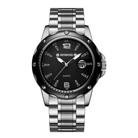 BINBOND B9696 Outdoor Calendar Luminous Waterproof Quartz Watch, Color: White Steel-Black - Metal Strap Watches by BINBOND | Online Shopping South Africa | PMC Jewellery | Buy Now Pay Later Mobicred