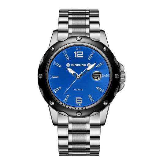 BINBOND B9696 Outdoor Calendar Luminous Waterproof Quartz Watch, Color: White Steel-Blue - Metal Strap Watches by BINBOND | Online Shopping South Africa | PMC Jewellery | Buy Now Pay Later Mobicred