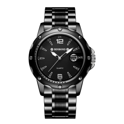 BINBOND B9696 Outdoor Calendar Luminous Waterproof Quartz Watch, Color: Black Steel-Black-White Nail - Metal Strap Watches by BINBOND | Online Shopping South Africa | PMC Jewellery | Buy Now Pay Later Mobicred