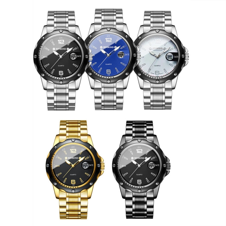 BINBOND B9696 Outdoor Calendar Luminous Waterproof Quartz Watch, Color: Black Steel-Black-White Nail - free shipping - PMC TechLife - Order now!