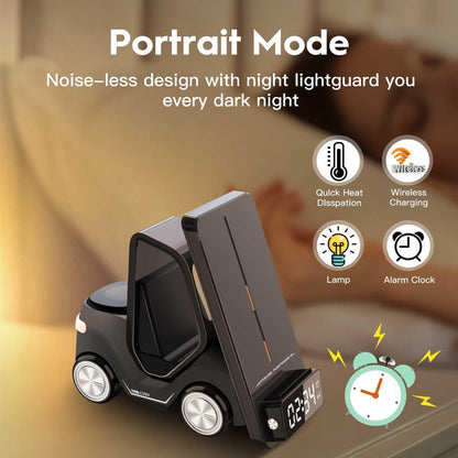 T20 5-in-1 Car-shaped Desktop Alarm Clock Wireless Charger with Atmosphere Light(Gray) - Wireless Charger by PMC Jewellery | Online Shopping South Africa | PMC Jewellery | Buy Now Pay Later Mobicred