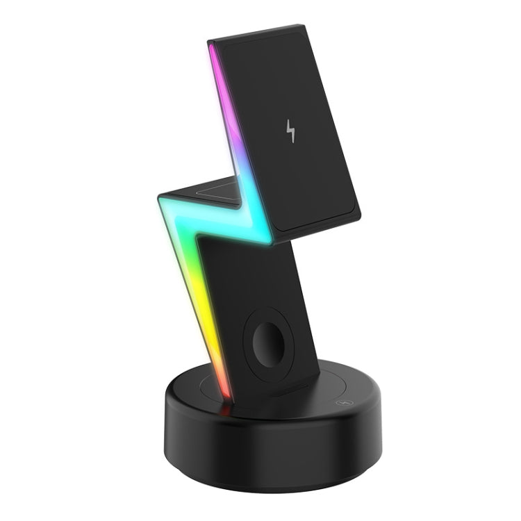 For Apple Series 3 In 1 RGB Light Magsafe Magnetic Mobile Phone Holder Wireless Charger(Black) - Wireless Charger by PMC Jewellery | Online Shopping South Africa | PMC Jewellery | Buy Now Pay Later Mobicred