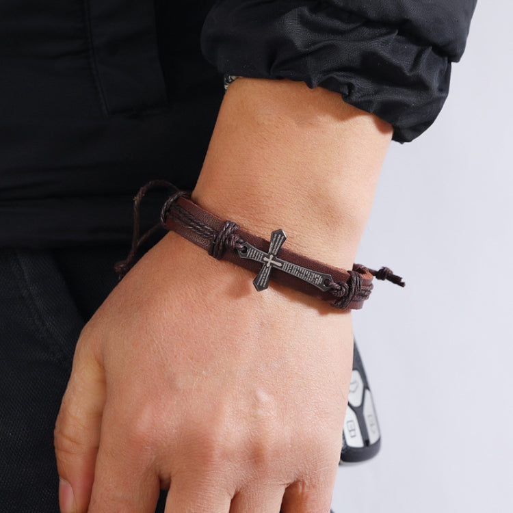 Personalized Hand-Woven Leather Bracelet Simple Pull-Out Adjustable Vintage Wristbands(Black) - Bracelets by PMC Jewellery | Online Shopping South Africa | PMC Jewellery | Buy Now Pay Later Mobicred