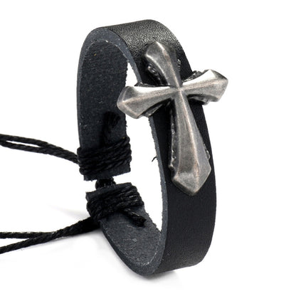 Simple Woven Leather Bracelet Vintage Adjustable Band Wristlet, Style: Cross A Model - Bracelets by PMC Jewellery | Online Shopping South Africa | PMC Jewellery | Buy Now Pay Later Mobicred