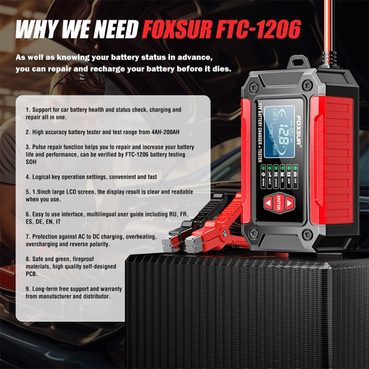 FOXSUR Cars Motorcycles 12V Lithium Cattery Charger With Battery Detection(UK Plug) - Battery Charger by FOXSUR | Online Shopping South Africa | PMC TechLife | Buy Now Pay Later Mobicred