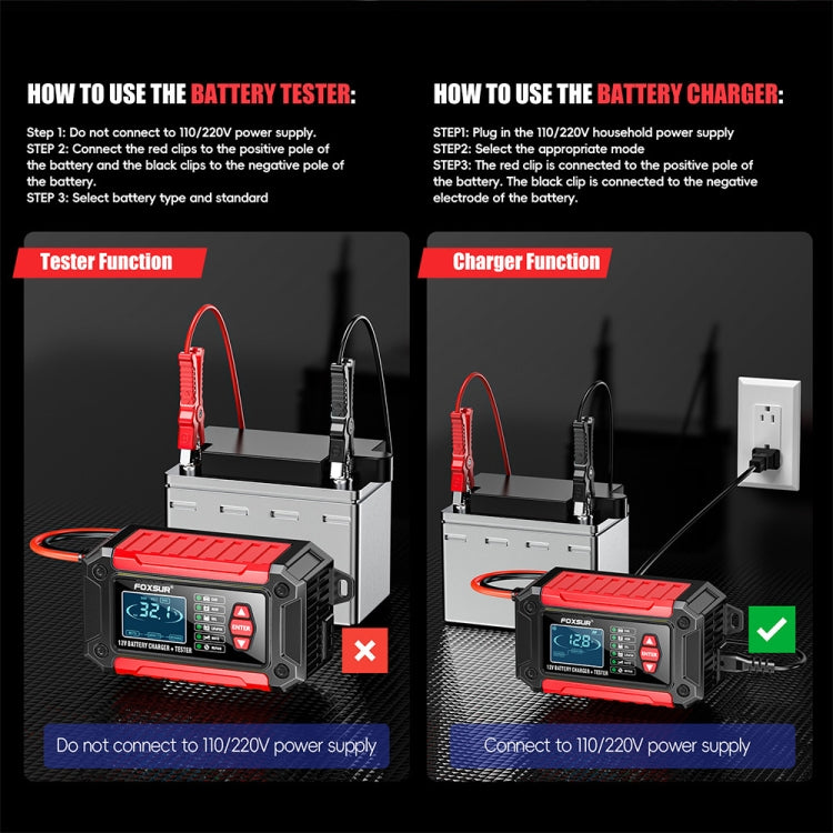 FOXSUR Cars Motorcycles 12V Lithium Cattery Charger With Battery Detection(UK Plug) - Battery Charger by FOXSUR | Online Shopping South Africa | PMC Jewellery | Buy Now Pay Later Mobicred