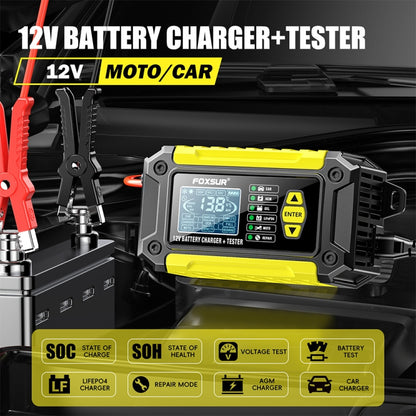 FOXSUR Cars Motorcycles 12V Lithium Cattery Charger With Battery Detection(US Plug) - Battery Charger by FOXSUR | Online Shopping South Africa | PMC Jewellery | Buy Now Pay Later Mobicred